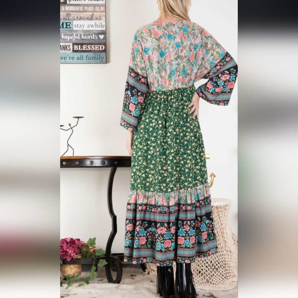 👜Floral Patchwork Boho Maxi Duster Maxi Top/Dress By Bluevelvet - Picture 5 of 5